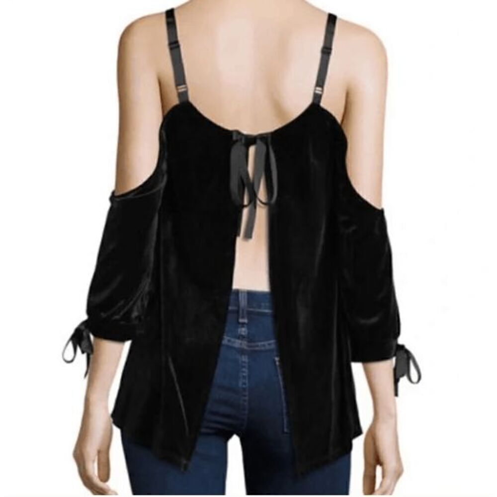 Romeo & Juliet Couture Black Velvet Cold Shoulder Open Back Tie Whimsigoth Witch